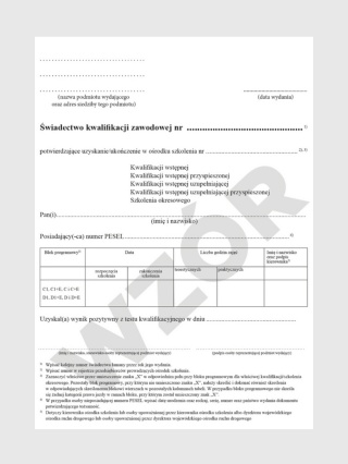 Świadectwo kwalifikacji zawodowej- Druki