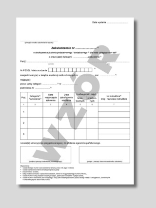 Zaświadczenie o ukończeniu kursu / kursu uzupełniającego dla kandydatów na instruktorów i wykładowców