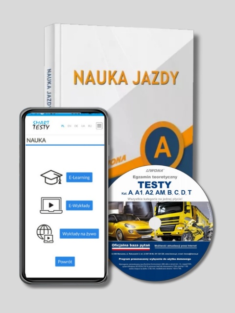 Zestaw: Książka "Nauka Jazdy A" + Kod Dostępu do Testów Online (90 dni) + Płyta z Testami Bezterminowa