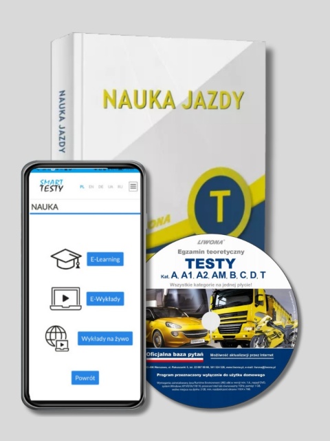 Zestaw: Książka "Nauka Jazdy Kategoria T" + Testy Online (90 dni) + Płyta z Testami Egzaminacyjnymi (Bezterminowa)