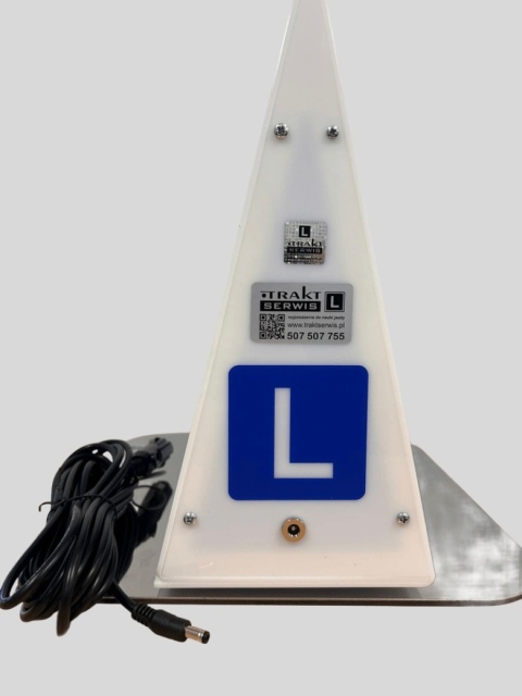 Emblemat „L” na dach samochodu z podstawą magnetyczną — podświetlany plafon