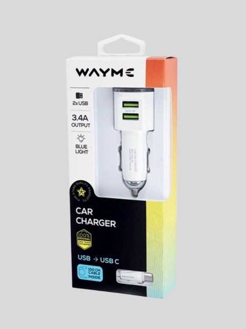 Ładowarka samochodowa WAYME 12/24V 2x USB 3.4A + kabel USB-C 1 m