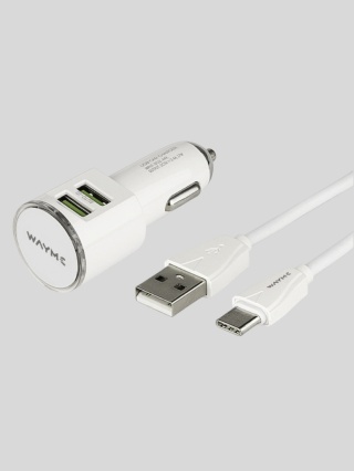Ładowarka samochodowa WAYME 12/24V 2x USB 3.4A + kabel USB-C 1 m