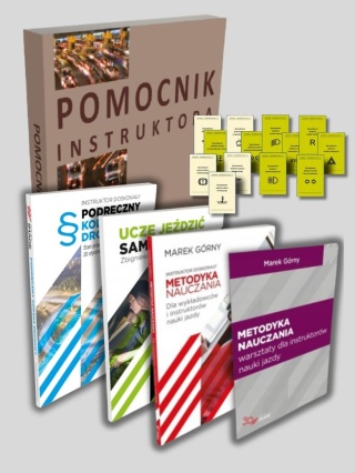 Zestaw dla instruktora nauki jazdy — książki, kodeks, pomocnik i karty egzaminacyjne