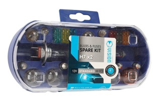 Zestaw/Zasobnik żarówek VISION – 2× H7 12 V 60/55 W + 28 elementów