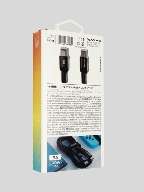 WAYME Kabel USB-C → USB-C 100 cm w oplocie z mikrofibry – 100W – fioletowy