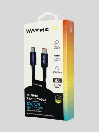 WAYME Kabel USB-C → USB-C 100 cm w oplocie z mikrofibry – 100W – fioletowy