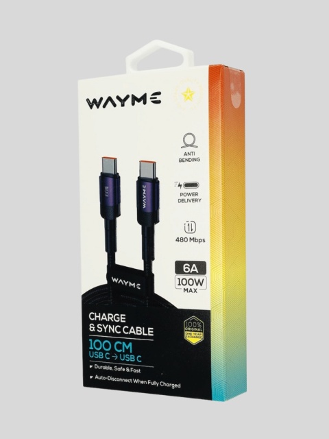 WAYME Kabel USB-C → USB-C 100 cm w oplocie z mikrofibry – 100W – fioletowy