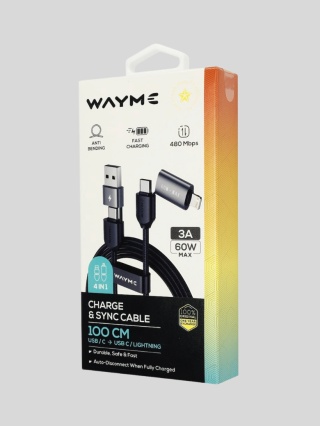 WAYME Kabel 4w1 USB-C → USB-C → Lightning 100 cm – 60W – czarny