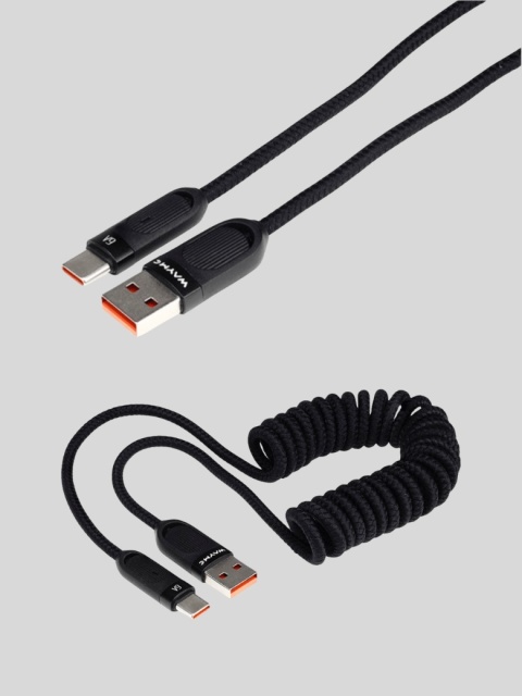 WAYME Kabel USB → USB-C 50–180 cm Spiralny w Oplocie z Mikrofibry 100W Czarny