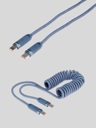 WAYME Kabel USB → USB-C 50–180 cm Spiralny w Oplocie z Mikrofibry 100W Niebieski