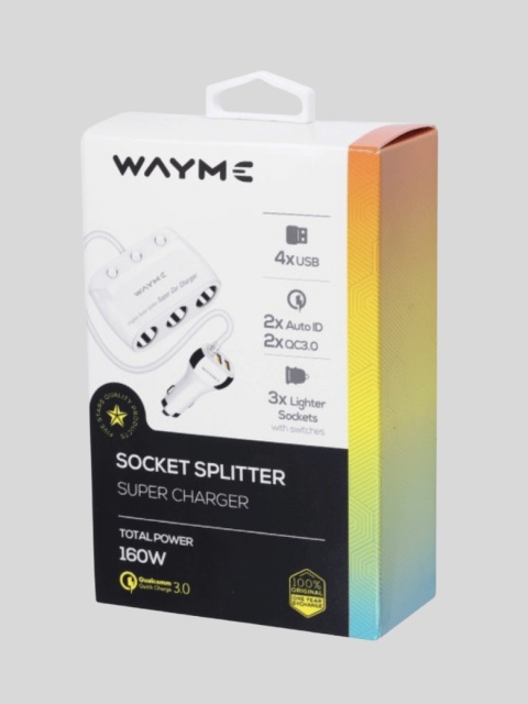 WAYME Rozgałęziacz 12-24V Potrójny + 2×USB QC3.0 + 2×USB 3,6A – Kabel 120 cm
