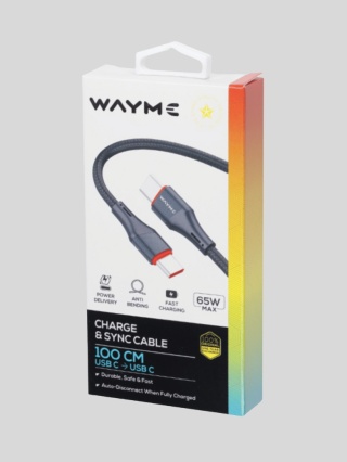 WAYME – kabel USB-C → USB-C 100 cm w oplocie z mikrofibry (PD max 65 W)