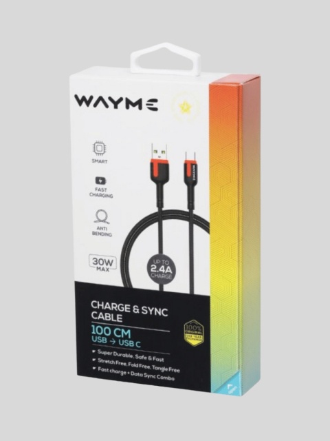 WAYME – kabel USB → USB-C 100 cm w oplocie z mikrofibry do ładowania i synchronizacji
