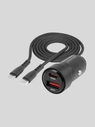WAYME ładowarka samochodowa 12-24V 60W USB-C PD 30W + USB-A 30W + kabel USB-C 100 cm