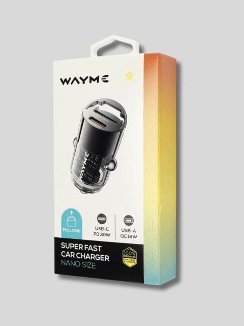 WAYME nano ładowarka 12-24V USB-C PD 30W + USB 18W z pierścieniem – kompaktowa samochodowa