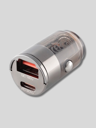 WAYME nano ładowarka 12-24V USB-C PD 30W + USB 18W z pierścieniem – kompaktowa samochodowa